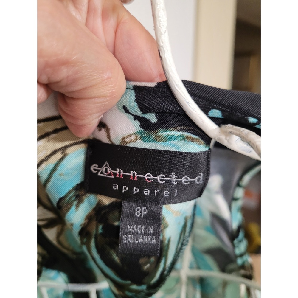 Connected Apparel Womens Floral Sheath Garden Party Spring Dress Teal Petite 8P - Picture 2 of 6